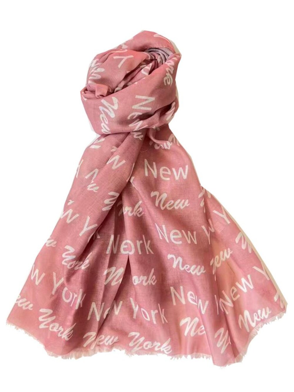 Women Summer New York Print Rectangular Light Scarf - Dusty Pink/White